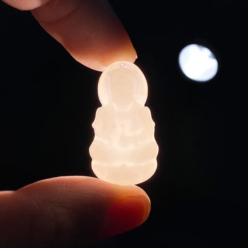 ZENGCAI Jade Buddha Pendant Of Bodhisattva Pale Greenish White Jade Unisex-4