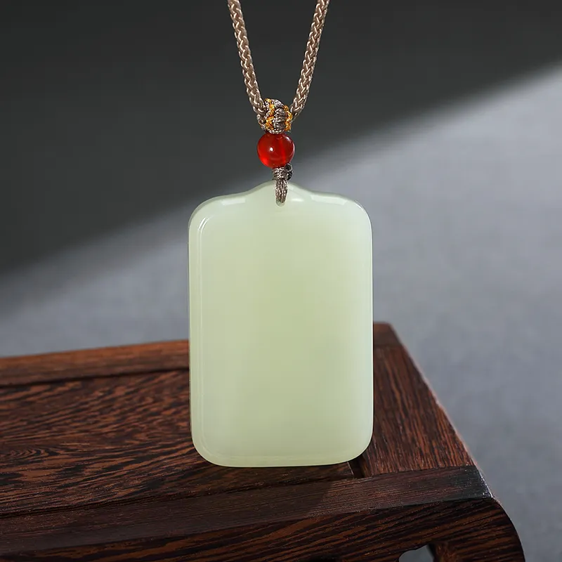 ZENGCAI Chinese Style Carving Jade Pendant Necklace Large Version Hanging Pendant Pale Greenish White Jade Unisex-2