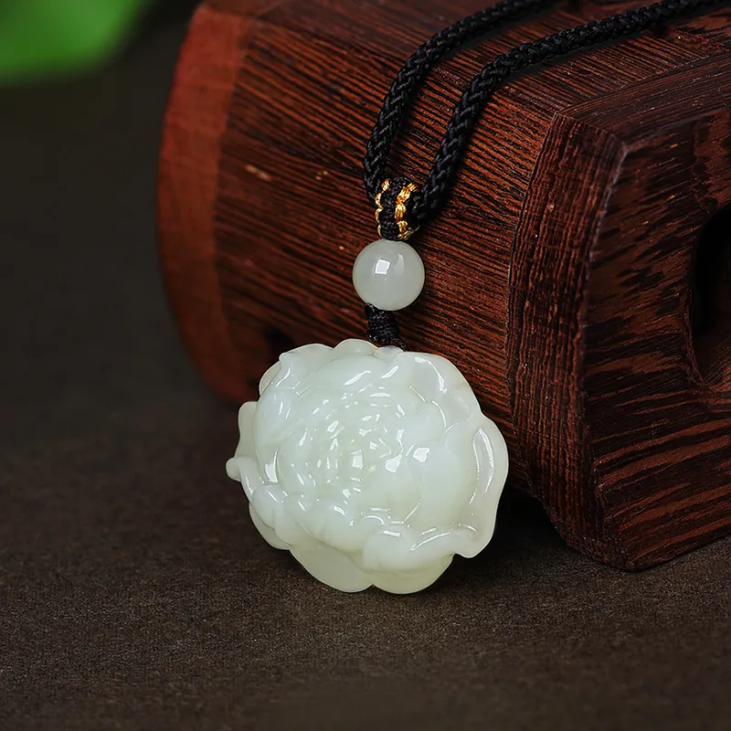ZENGCAI Jade Carving, Floral Jade Pendant Necklace, Jade Pendant Pale Greenish White Jade Women's-1