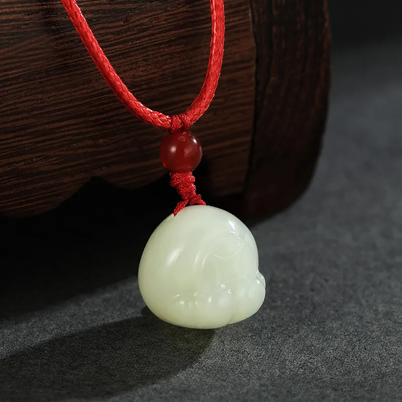 ZENGCAI Fashion Carved Jade Pendant Necklace Pale Greenish White Jade Women's-1