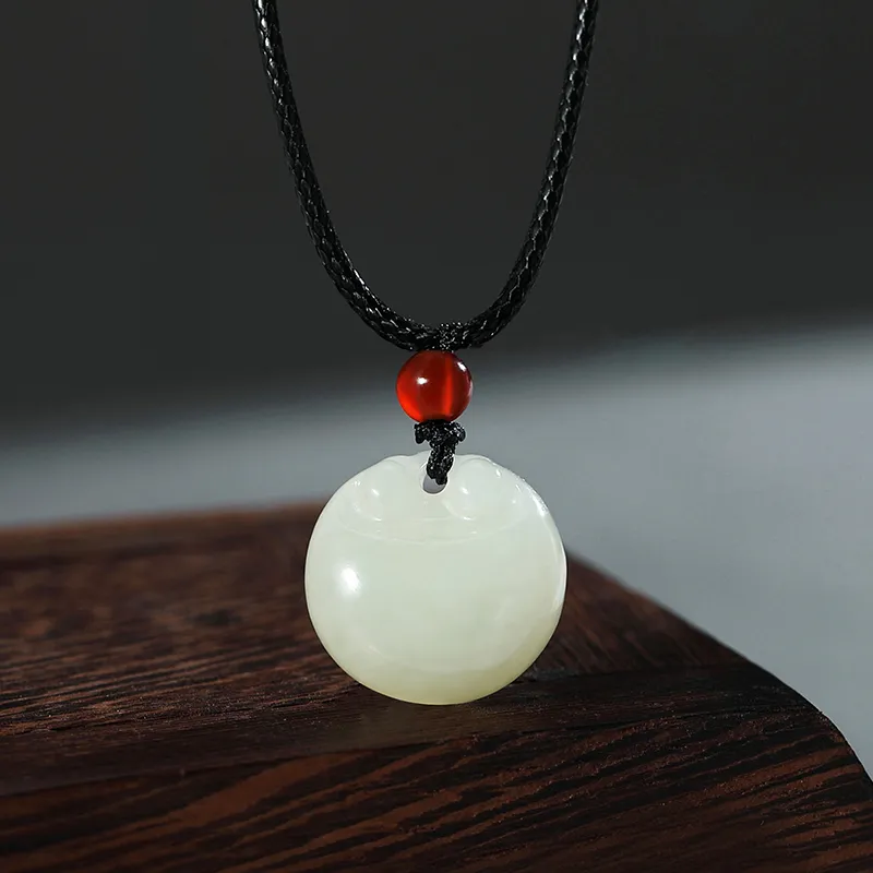 ZENGCAI Chinese Style Carving, Jade Pendant Necklace Pale Greenish White Jade Women's-2