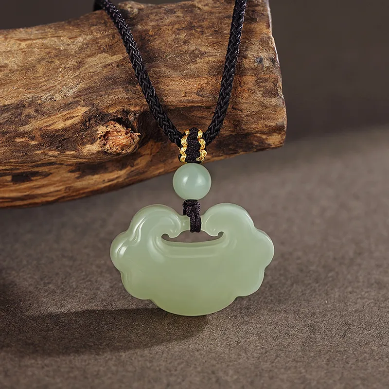 ZENGCAI Chinese Style Carving Auspicious Cloud Jade Pendant, Necklace Green Jade Women's-1