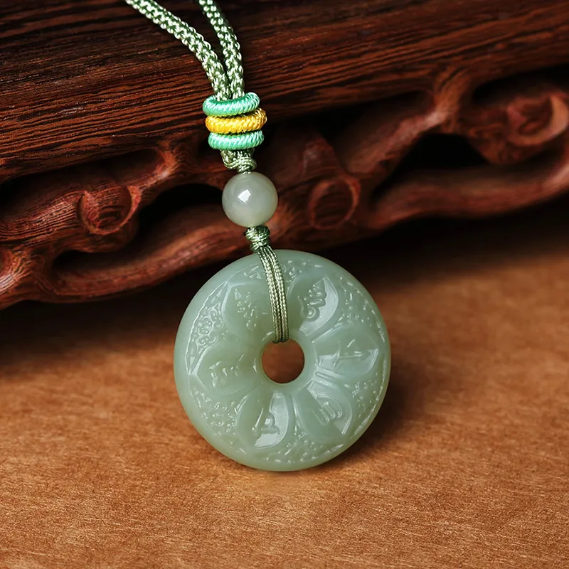 ZENGCAI Carved Mantra Jade Pendant Necklace Pendant Jade Ornament Pale Greenish White Jade Women's-1