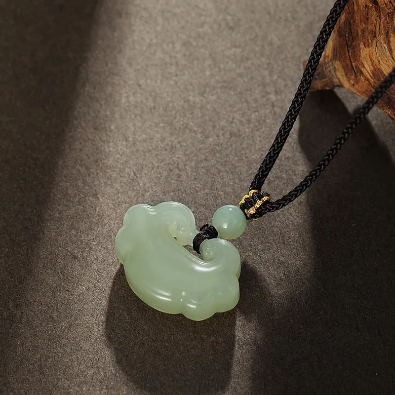 ZENGCAI Chinese Style Carving Auspicious Cloud Jade Pendant, Necklace Green Jade Women's-2
