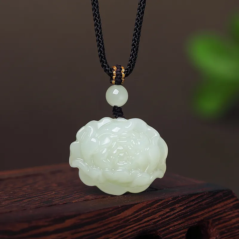 ZENGCAI Jade Carving, Floral Jade Pendant Necklace, Jade Pendant Pale Greenish White Jade Women's-2