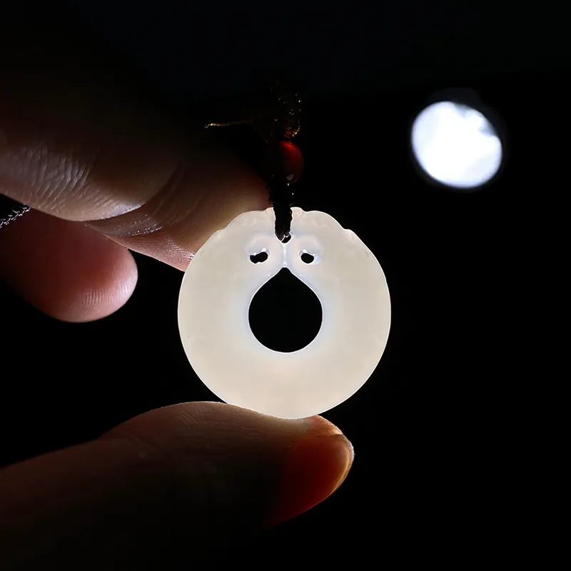 ZENGCAI Chinese Style Double Sided Carving Jade Necklace With God Beast Pendant Pale Greenish White Jade Unisex-3