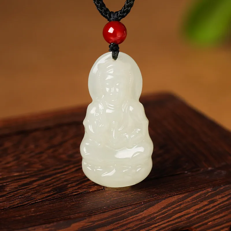ZENGCAI Jade Buddha Pendant Of Bodhisattva Pale Greenish White Jade Unisex-2