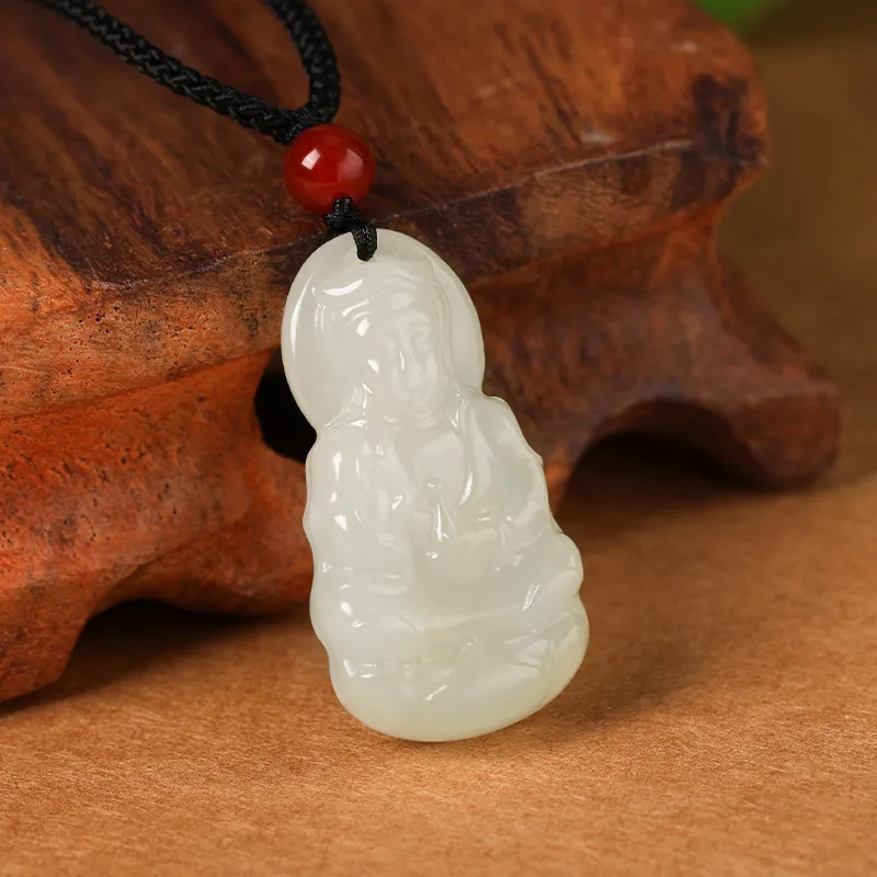 ZENGCAI Jade Buddha Pendant Of Bodhisattva Pale Greenish White Jade Unisex-1