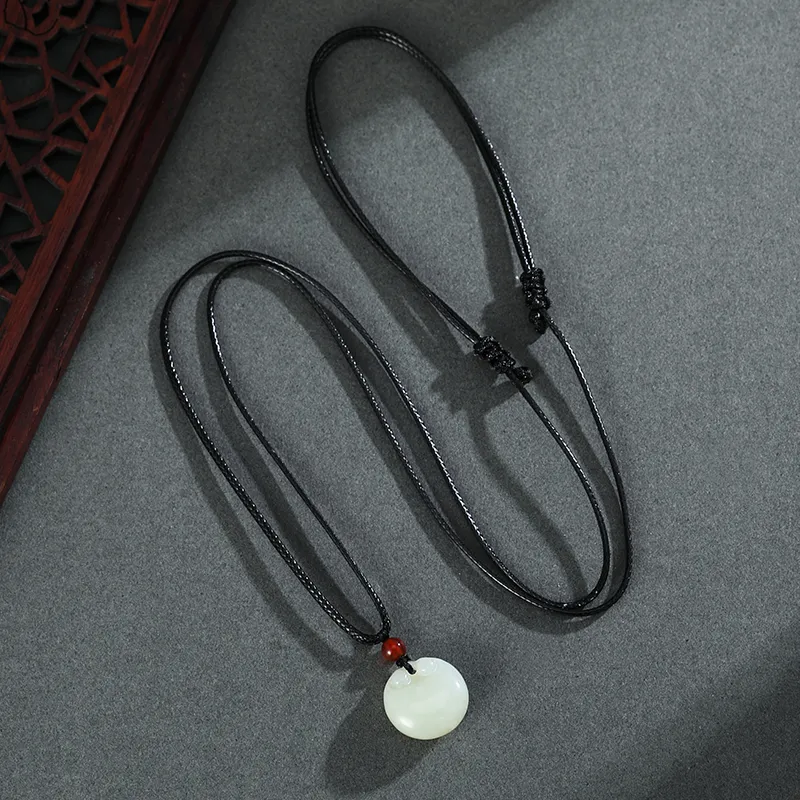 ZENGCAI Chinese Style Carving, Jade Pendant Necklace Pale Greenish White Jade Women's-3