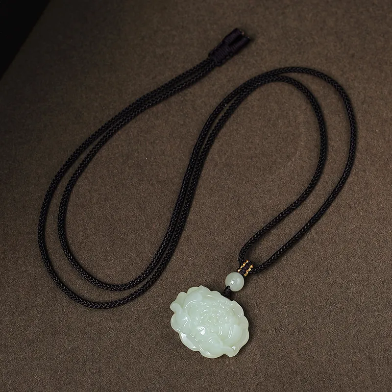 ZENGCAI Jade Carving, Floral Jade Pendant Necklace, Jade Pendant Pale Greenish White Jade Women's-3