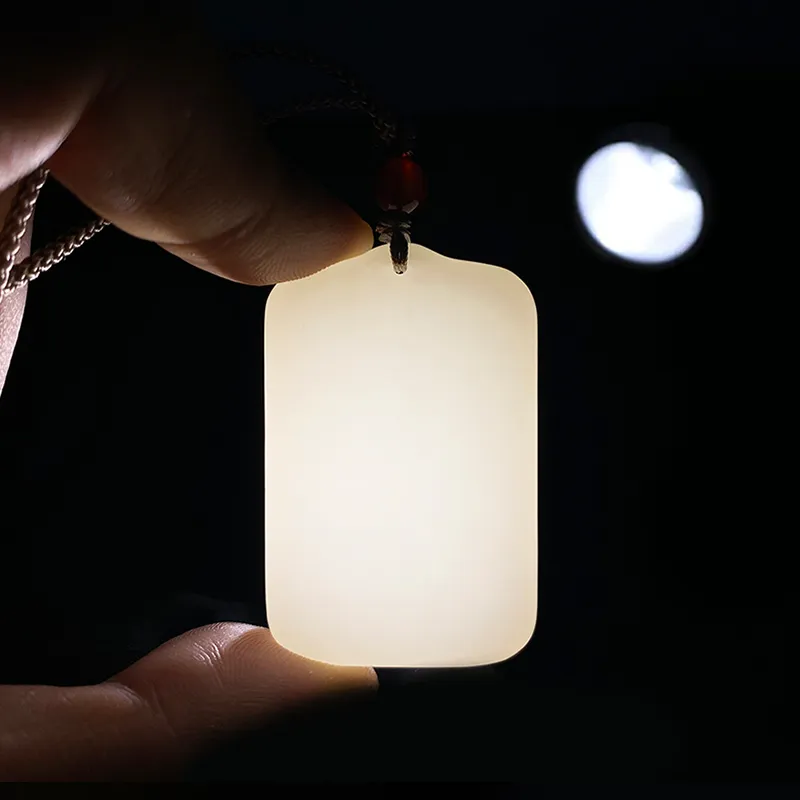 ZENGCAI Chinese Style Carving Jade Pendant Necklace Large Version Hanging Pendant Pale Greenish White Jade Unisex-3