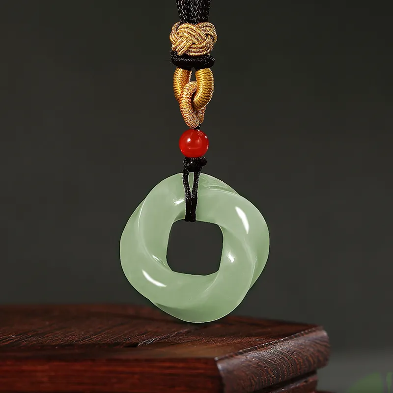 ZENGCAI Carved Natural Jade Woven Rope Necklace With Jade Pendant Green Jade Unisex-2