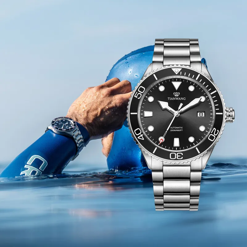 TIANWANG Blue Fin Collection Mechanical Movement Stainless Steel Strap Watch Men's Watches Blue Dial-12