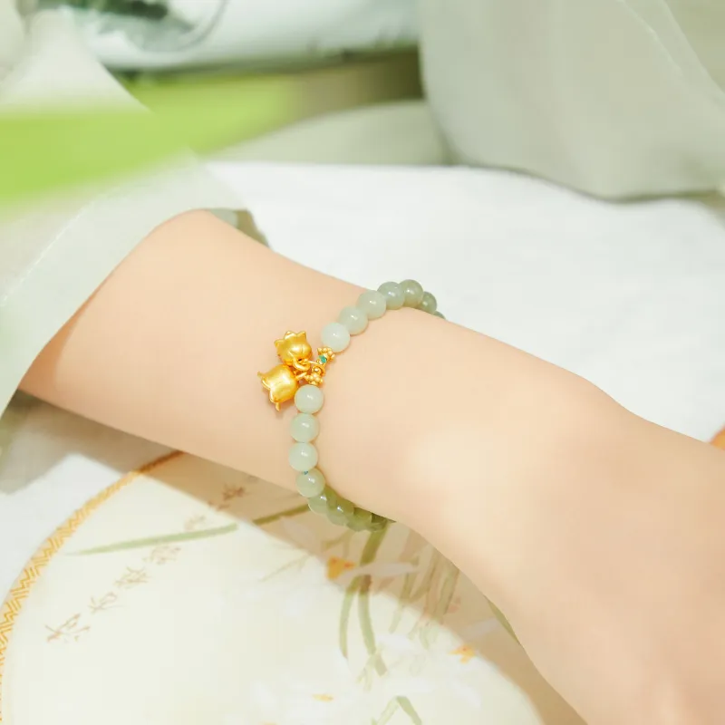 Branded Jewelry Hetian Jade Bracelets Pale Greenish White Jade Women's-10
