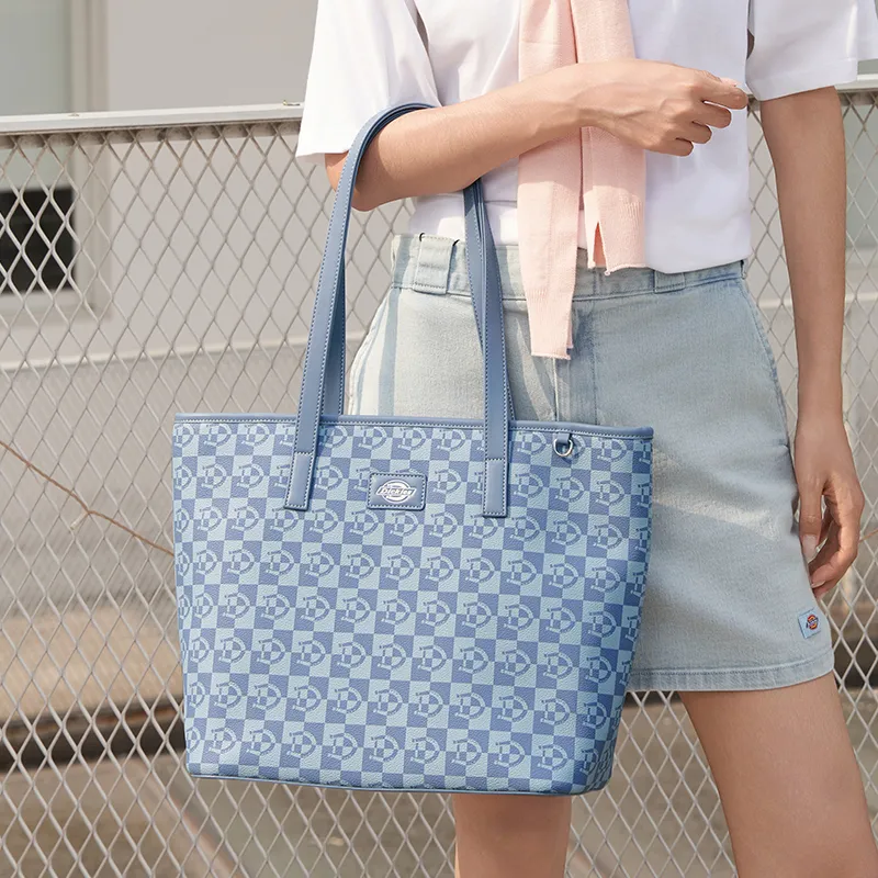 Dickies Polyvinyl Chloride Tote Bag, Shopping Bag, Shoulder Bag Women's Denim Blue/Light Khaki-11