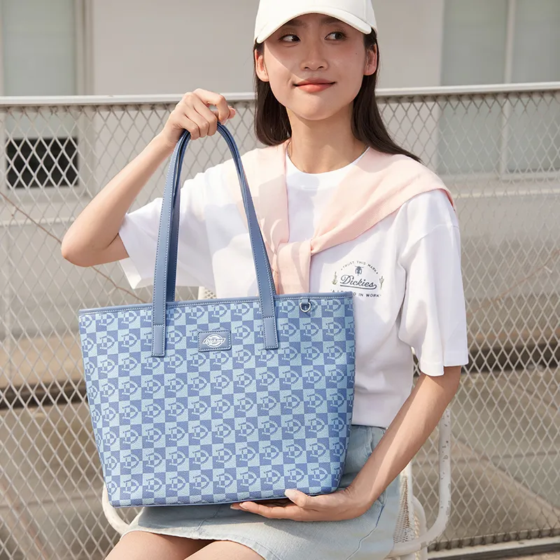 Dickies Polyvinyl Chloride Tote Bag, Shopping Bag, Shoulder Bag Women's Denim Blue/Light Khaki-9