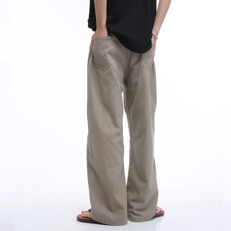 Voguo Relay Solid Color Casual Pants Loose Fit Straight Fit Floor Length Pants Unisex Dusty-4