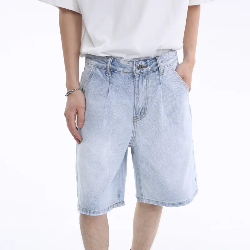 Voguo Relay 2024 Summer Solid Color Denim Shorts Unisex Moon White Blue-2