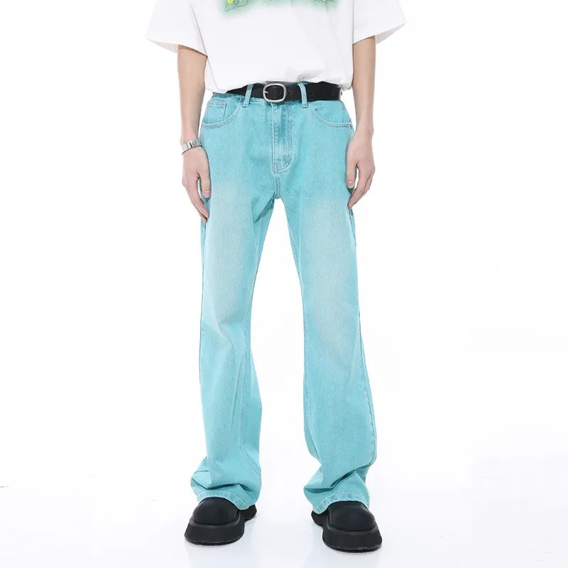 Voguo Relay Niche Jeans Bootcut Unisex Bamboo Leaf Cyan-2