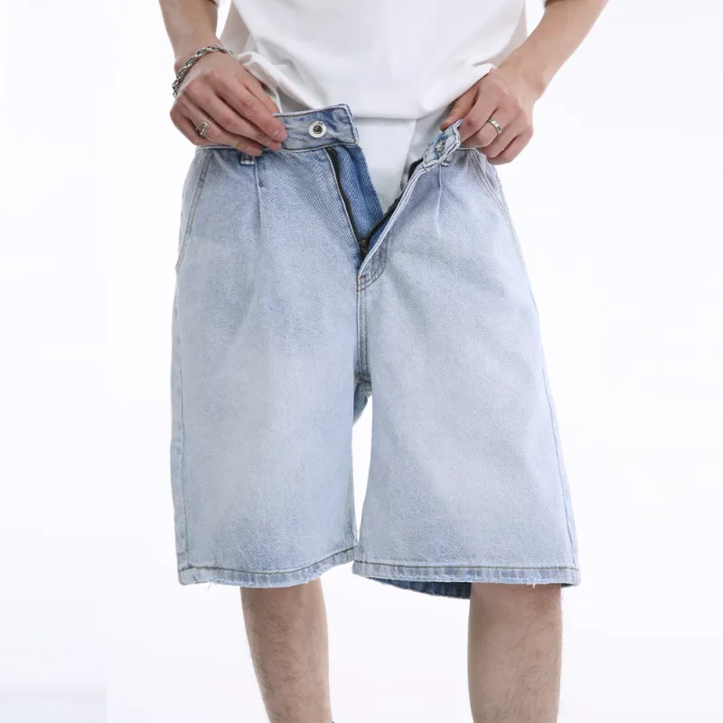 Voguo Relay 2024 Summer Solid Color Denim Shorts Unisex Moon White Blue-6