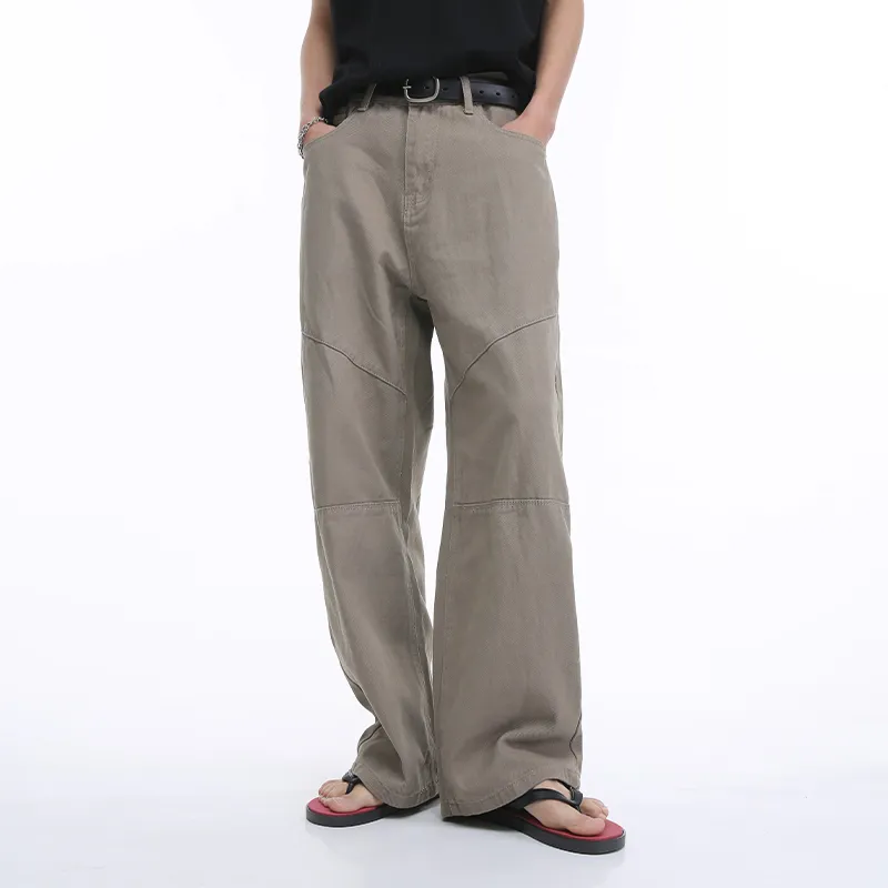 Voguo Relay Solid Color Casual Pants Loose Fit Straight Fit Floor Length Pants Unisex Dusty-5