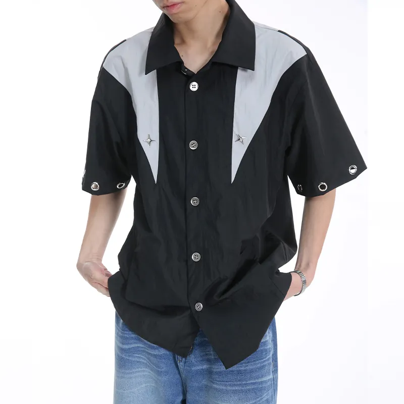 Voguo Relay Multi Metal Buckle Short Sleeved Shirt Unisex Black, Gray-3