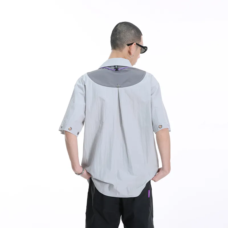 Voguo Relay Multi Metal Buckle Short Sleeved Shirt Unisex Black, Gray-8