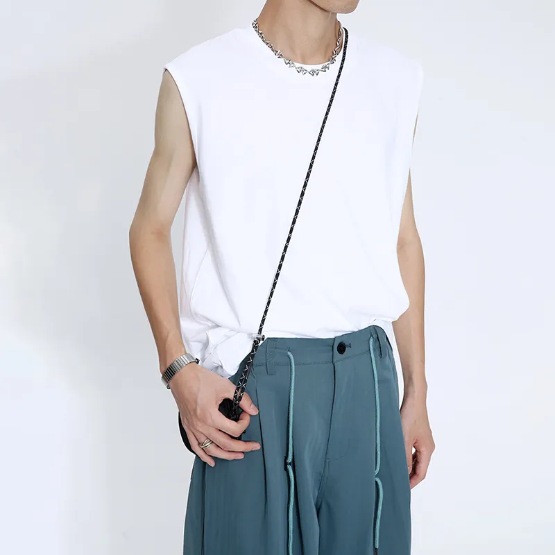 Voguo Relay 100% Cotton Versatile Solid Color Tank Top Unisex Black White-2