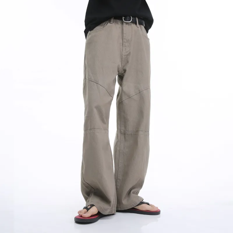 Voguo Relay Solid Color Casual Pants Loose Fit Straight Fit Floor Length Pants Unisex Dusty-6