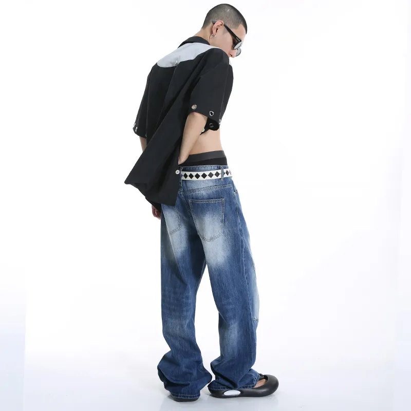 Voguo Relay Mid Rise Wide Leg Pants Jeans Unisex Blue-4