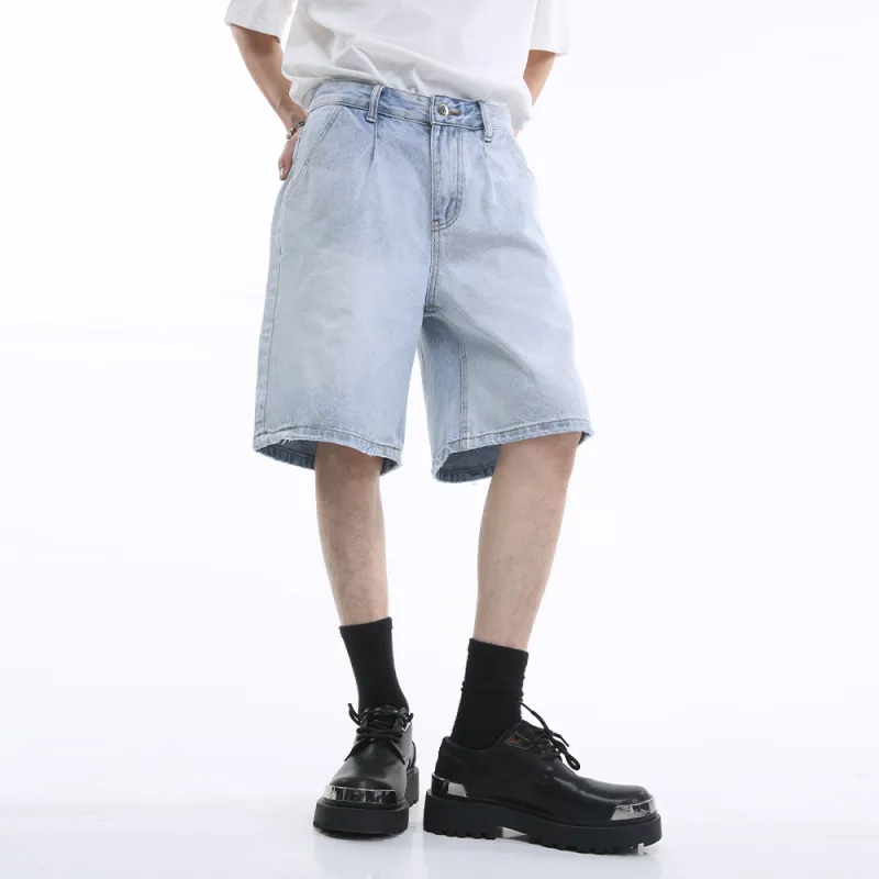 Voguo Relay 2024 Summer Solid Color Denim Shorts Unisex Moon White Blue-4