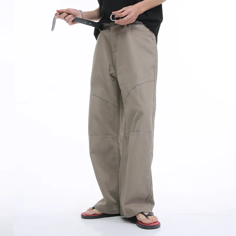 Voguo Relay Solid Color Casual Pants Loose Fit Straight Fit Floor Length Pants Unisex Dusty-3