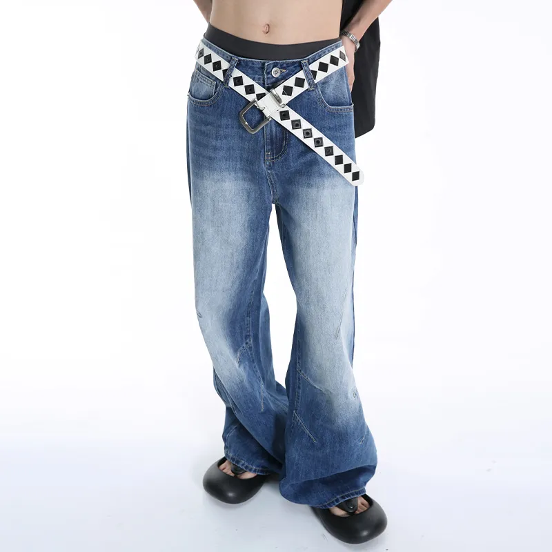 Voguo Relay Mid Rise Wide Leg Pants Jeans Unisex Blue-5