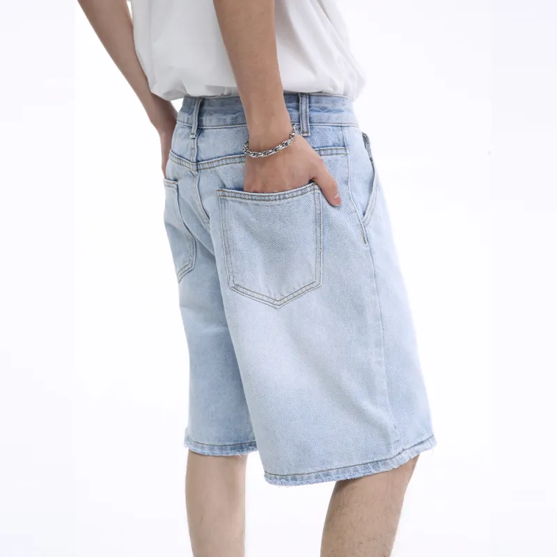 Voguo Relay 2024 Summer Solid Color Denim Shorts Unisex Moon White Blue-3