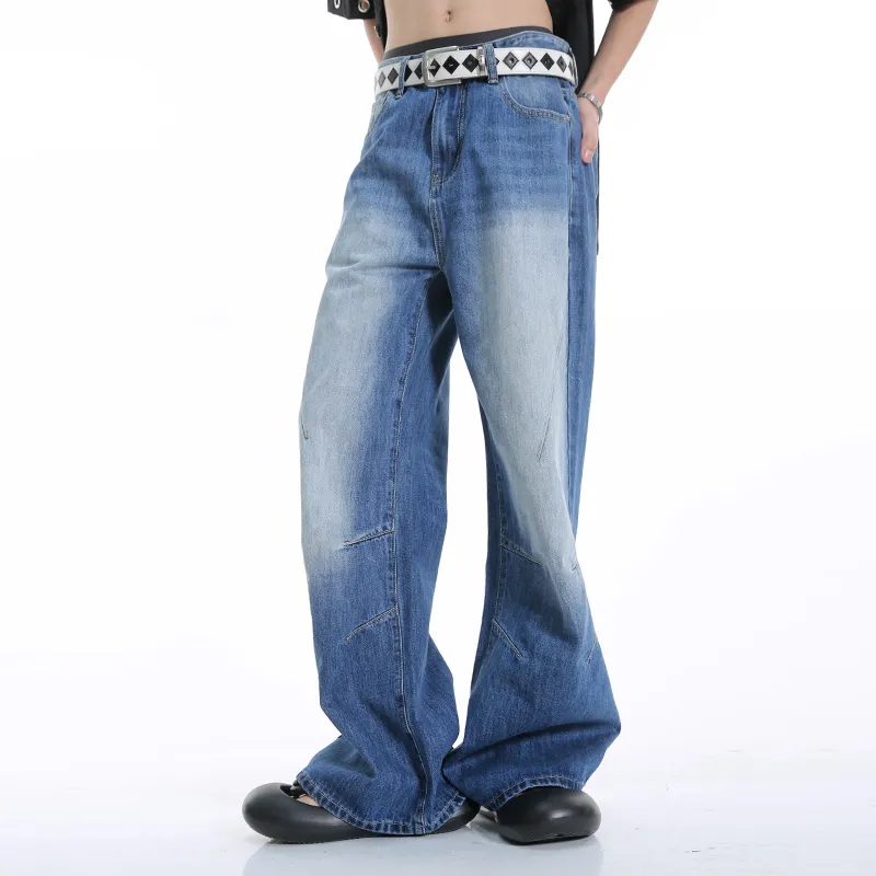 Voguo Relay Mid Rise Wide Leg Pants Jeans Unisex Blue-3
