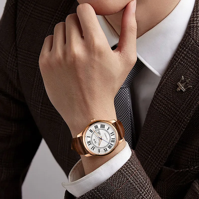 I&W CARNIVAL HWGUOJI Automatic Mechanical Movement Watch Men's Watches White Dial-3