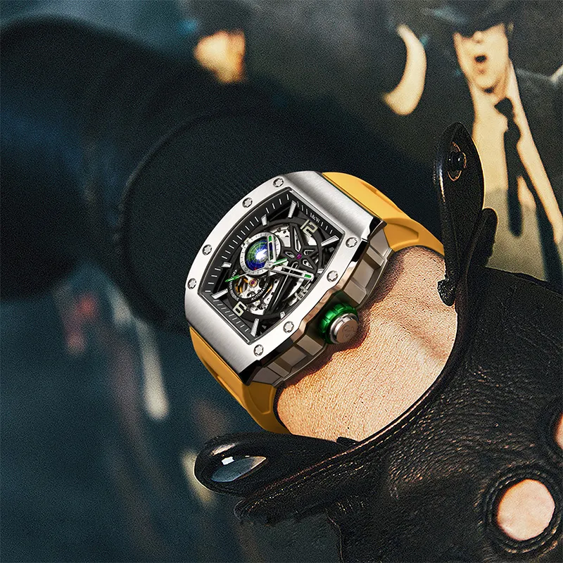 I&W CARNIVAL HWGUOJI Green Planet Automatic Mechanical Movement Rubber Strap Watch Men's Watches Black Dial-13