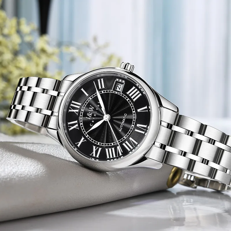 I&W CARNIVAL HWGUOJI Automatic Mechanical Movement Stainless Steel Watchband Watch Unisex White Dial-7