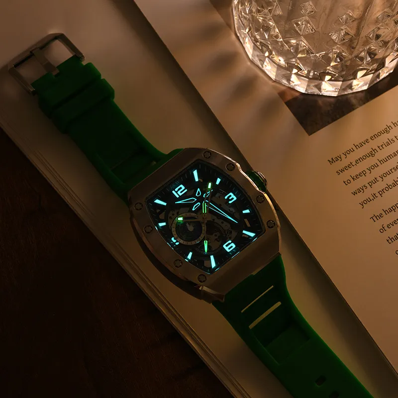 I&W CARNIVAL HWGUOJI Green Planet Automatic Mechanical Movement Rubber Strap Watch Men's Watches Black Dial-9