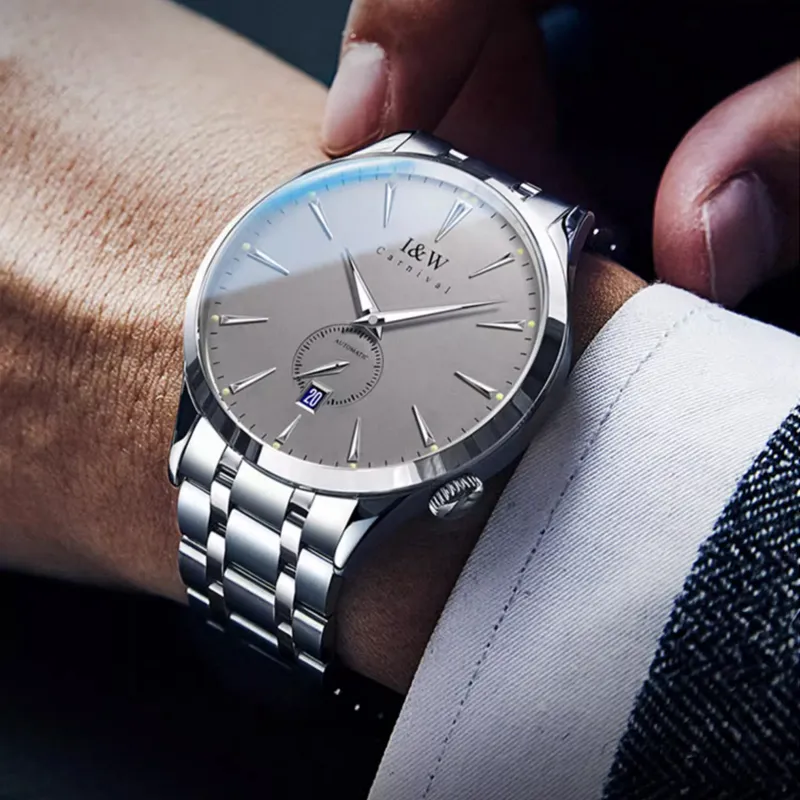 I&W CARNIVAL HWGUOJI Automatic Mechanical Movement Stainless Steel Watchband Watch Men's Watches White Dial-3