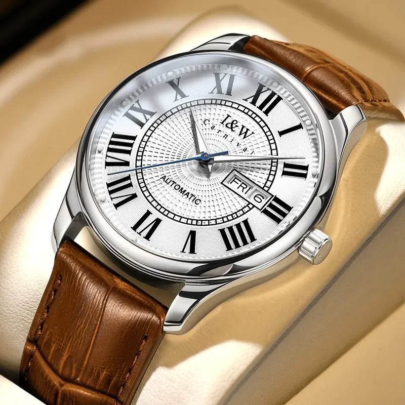 I&W CARNIVAL HWGUOJI Automatic Mechanical Movement Watch Men's Watches White Dial-11