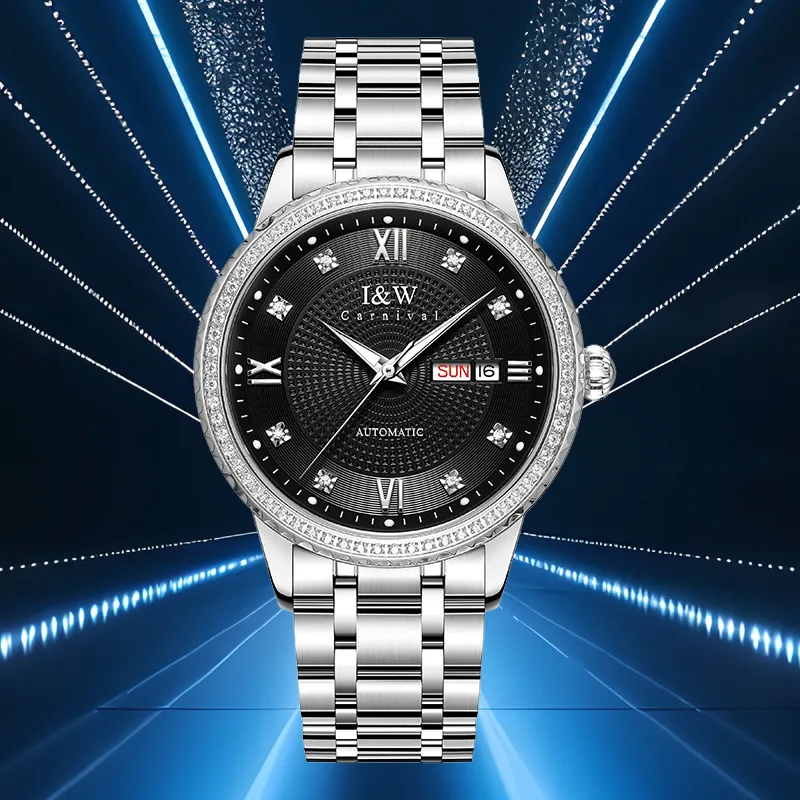 I&W CARNIVAL HWGUOJI Automatic Mechanical Movement Stainless Steel Watchband Watch Men's Watches Gray Dial-17