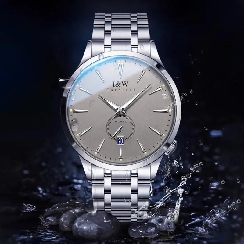 I&W CARNIVAL HWGUOJI Automatic Mechanical Movement Stainless Steel Watchband Watch Men's Watches White Dial-6