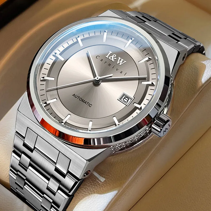 I&W CARNIVAL HWGUOJI Automatic Mechanical Movement Stainless Steel Watchband Watch Men's Watches Gray Dial-9