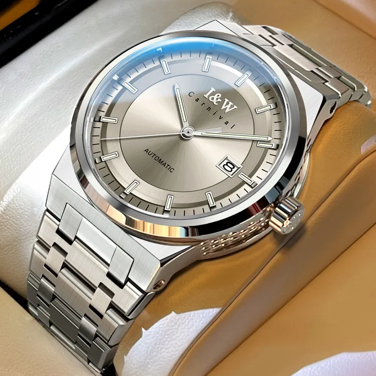 I&W CARNIVAL HWGUOJI Automatic Mechanical Movement Stainless Steel Watchband Watch Men's Watches Gray Dial-1