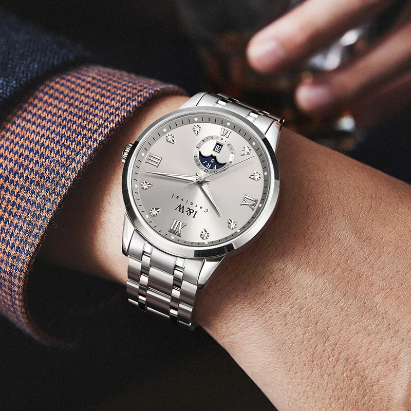 I&W CARNIVAL HWGUOJI Automatic Mechanical Movement Stainless Steel Strap Watch Men's Watches White Dial-12