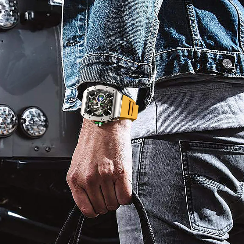 I&W CARNIVAL HWGUOJI Green Planet Automatic Mechanical Movement Rubber Strap Watch Men's Watches Black Dial-12