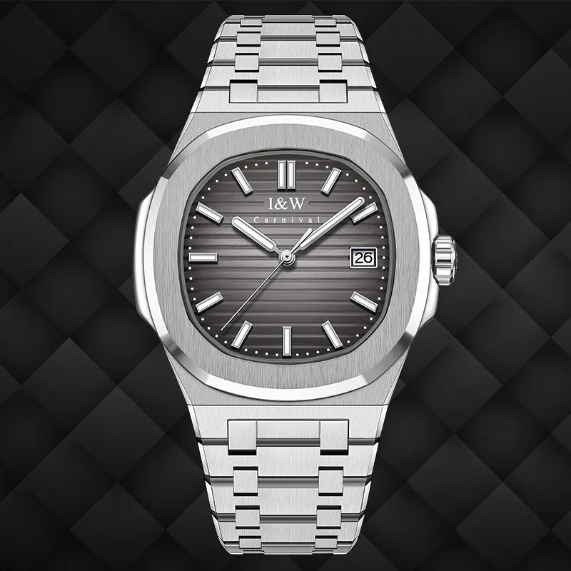 I&W CARNIVAL HWGUOJI Automatic Mechanical Movement Stainless Steel Watchband Watch Men's Watches Gray Dial-8