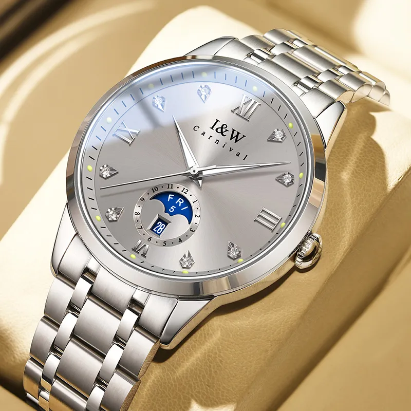 I&W CARNIVAL HWGUOJI Automatic Mechanical Movement Stainless Steel Strap Watch Men's Watches White Dial-9