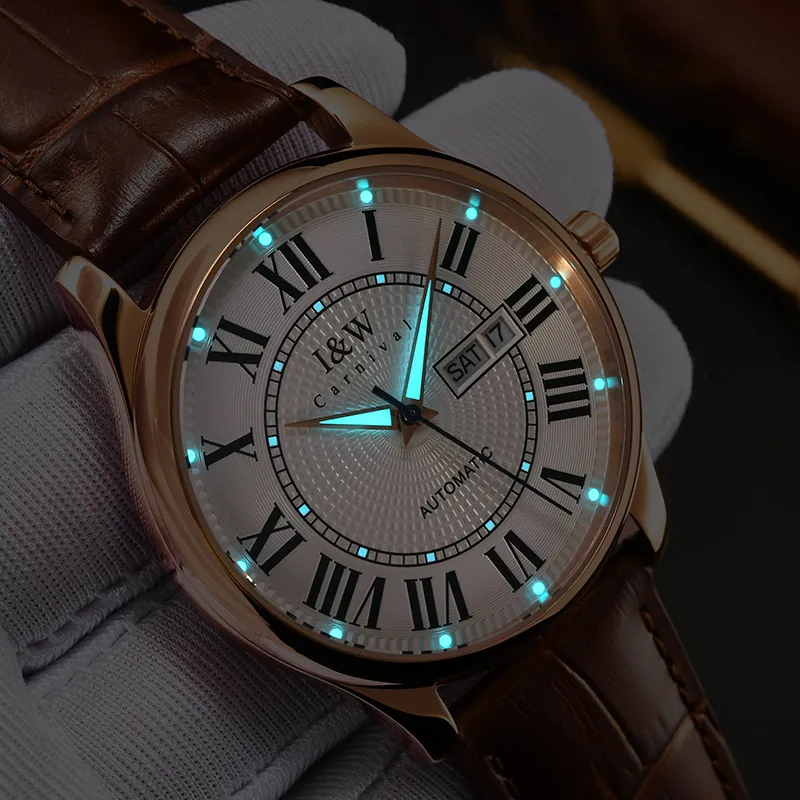 I&W CARNIVAL HWGUOJI Automatic Mechanical Movement Watch Men's Watches White Dial-2